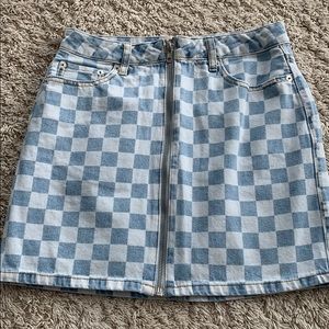 Blue and white checkered skirt